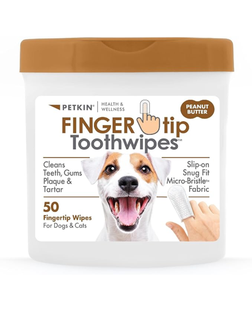 Petkin Fingertip Tooth Wipes Peanut Butter 50pk