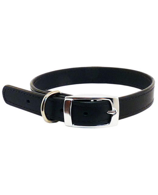 Leather Stitched 25mm Collar - Black 55cm