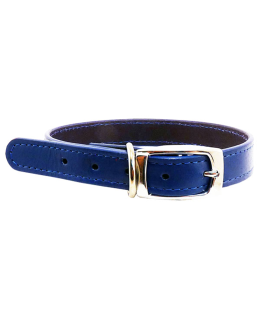 Leather Stitched 25mm Collar - Blue 55cm